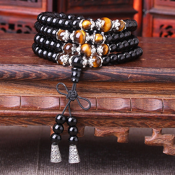 108 Tiger's Eye & Black Agate Mala