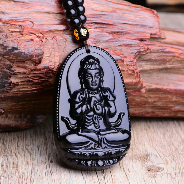 Preaching Buddha Obsidian Pendant