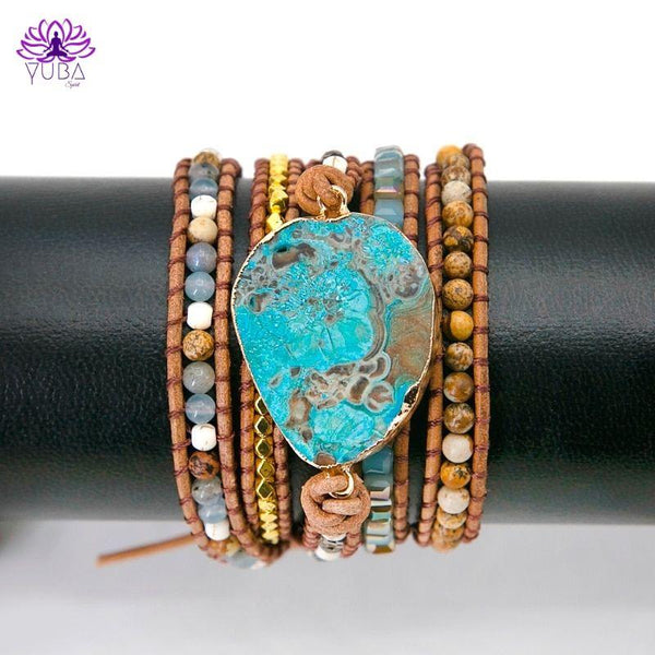 Ocean Jasper Leather Wrap Bracelet - YUBA Spirit