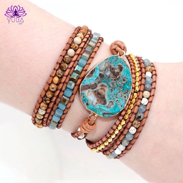 Ocean Jasper Leather Wrap Bracelet - YUBA Spirit