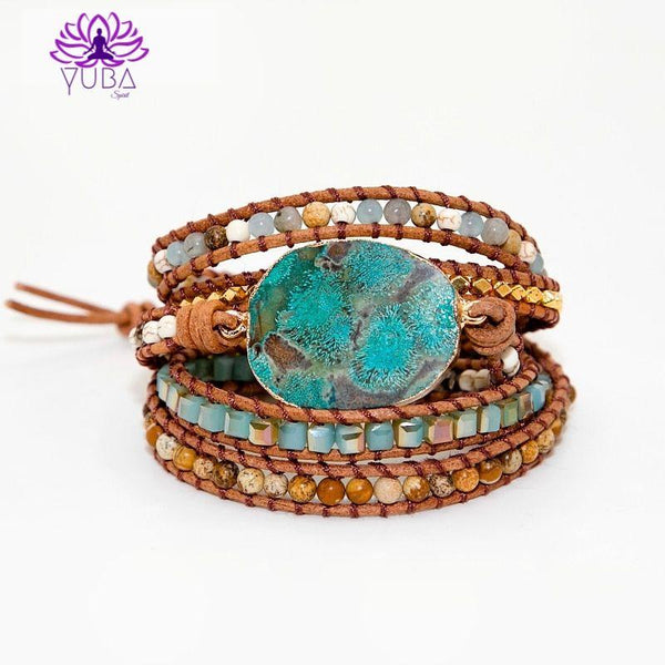 Ocean Jasper Leather Wrap Bracelet - YUBA Spirit