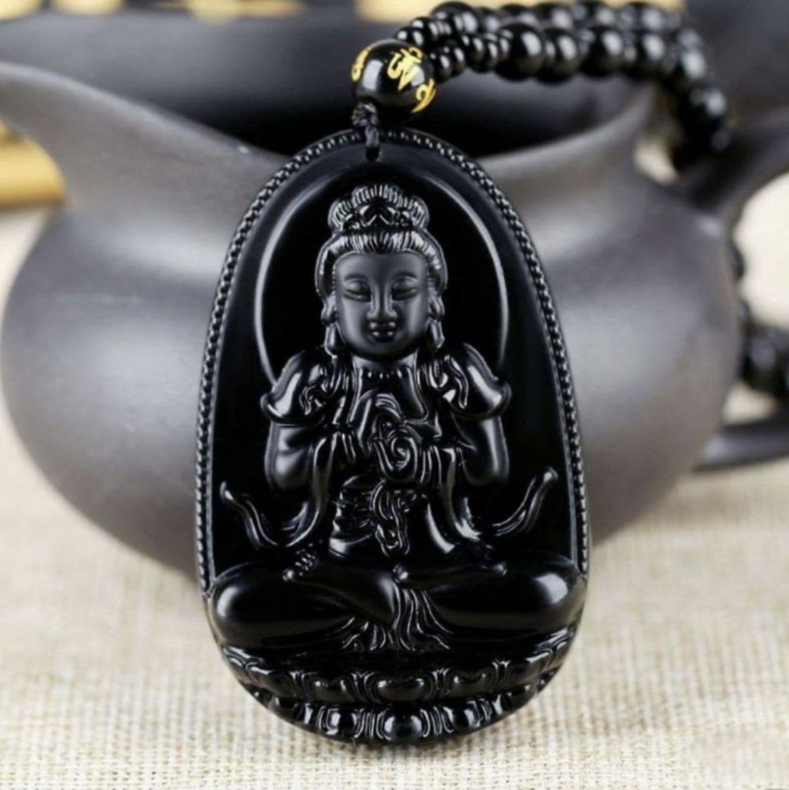 Preaching Buddha Obsidian Pendant - YUBA Spirit