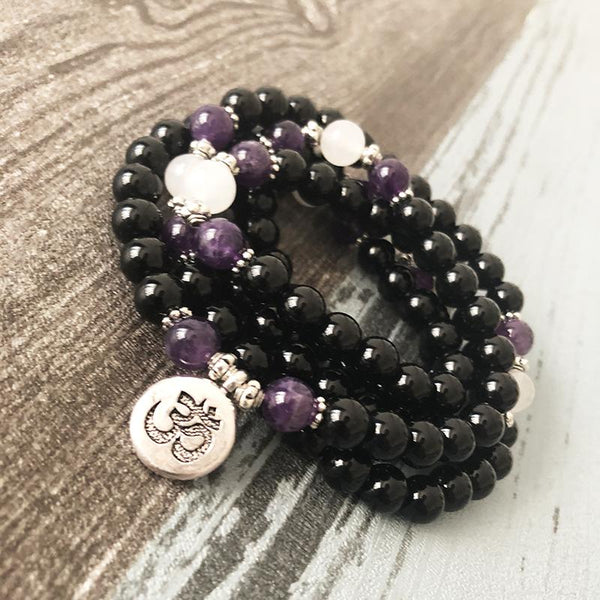 108 Black Onyx & Amethyst Mala - YUBA Spirit