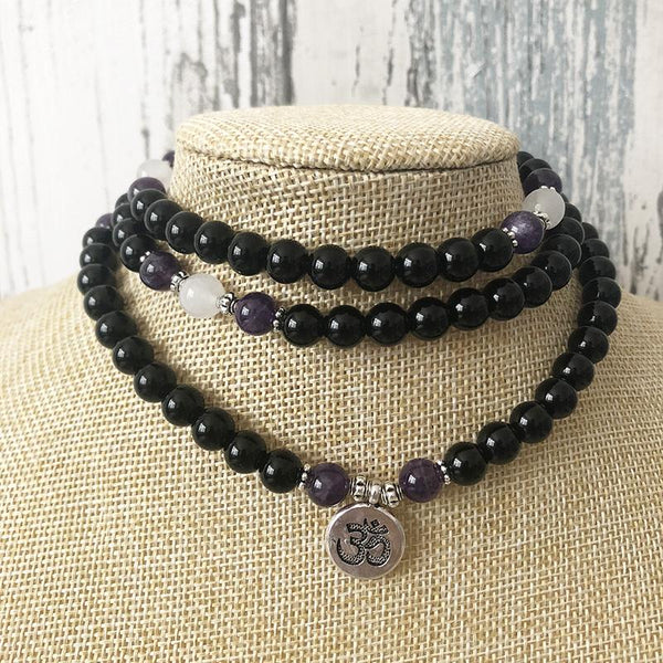 108 Black Onyx & Amethyst Mala - YUBA Spirit