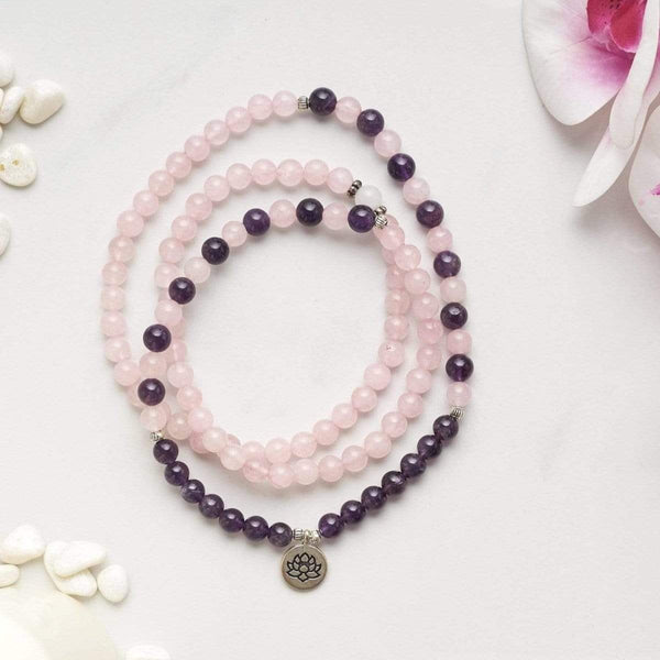 108 Amethyst & Rose Quartz Mala - YUBA Spirit